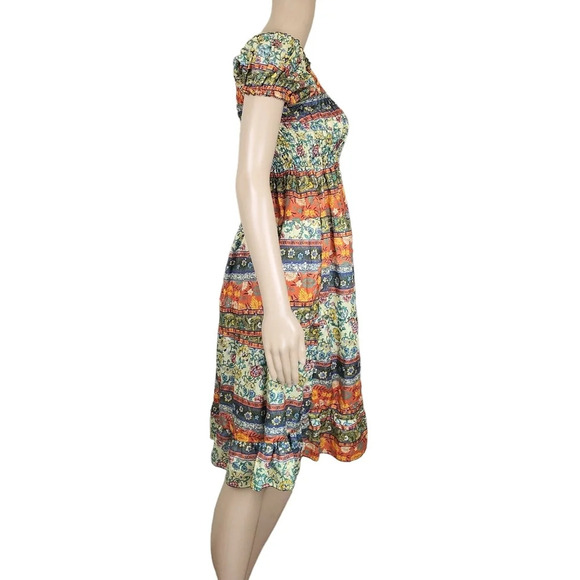 Mexican Style Sequin Floral Print Maxi Orange Yellow Dress - Picture 2 of 4